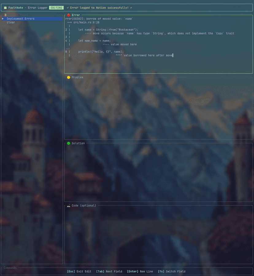 FaultNote screenshot